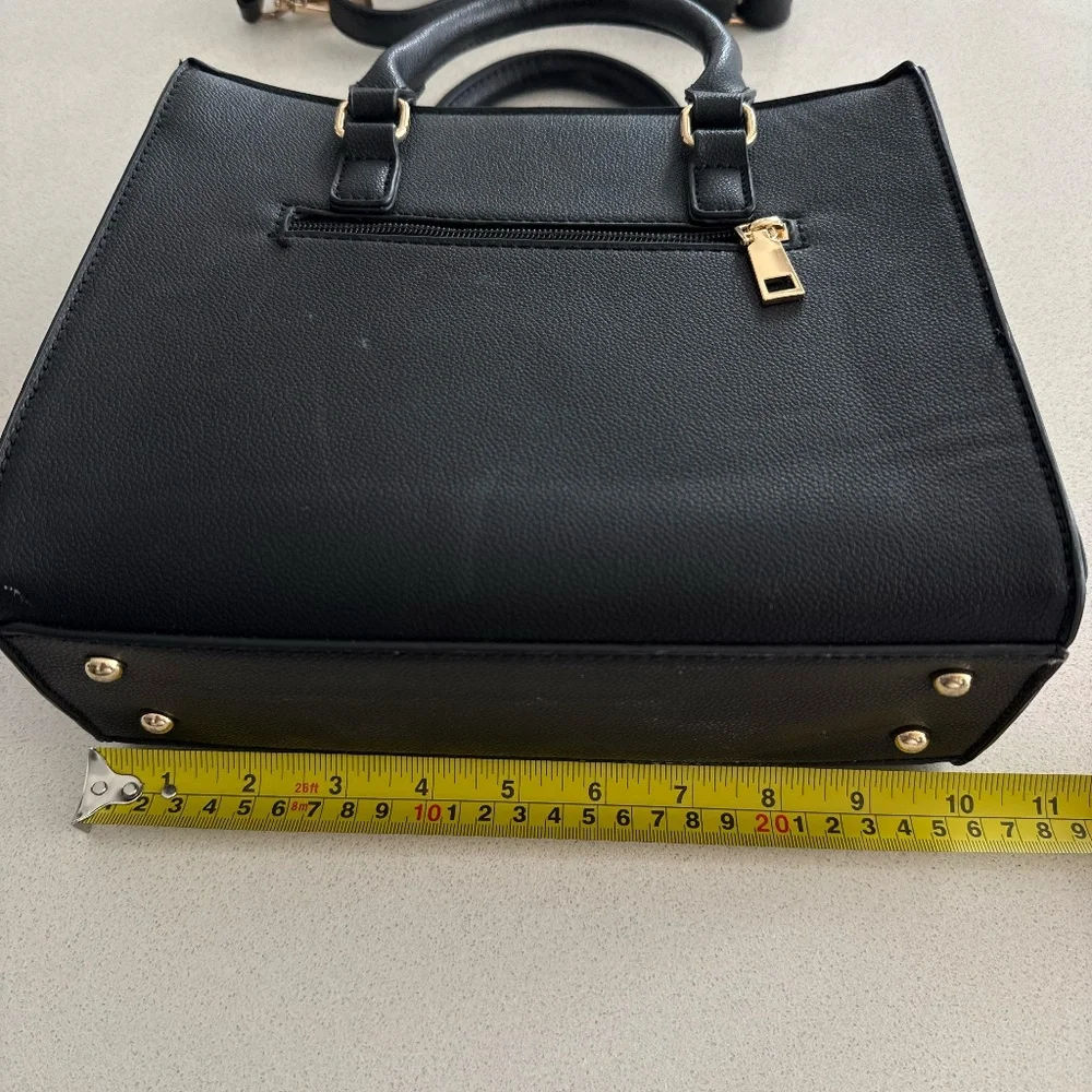 Black Structured Top Handle Crossbody Purse Faux Leather Basic Purse Everyday - Picture 9 of 13